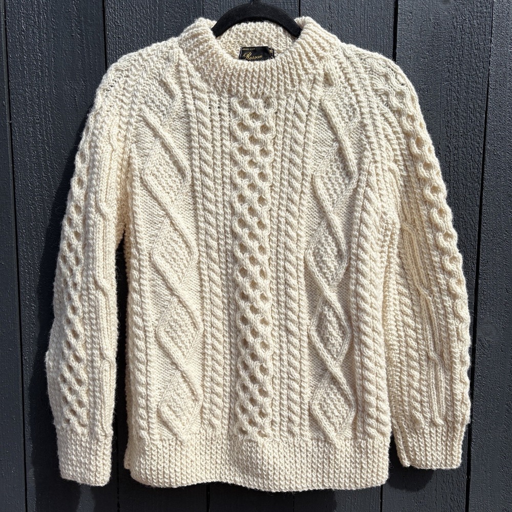 Rossan Handknit Fisherman Cable Knit Sweater Medium Crewneck Chunky Ireland